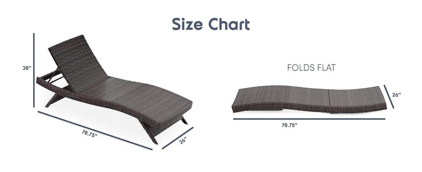 Nestl Chaise Lounge Chair Outdoor Set of 2, Wicker Patio Lounge Chair, Outdoor Lounge Chair with Reclining Backrest