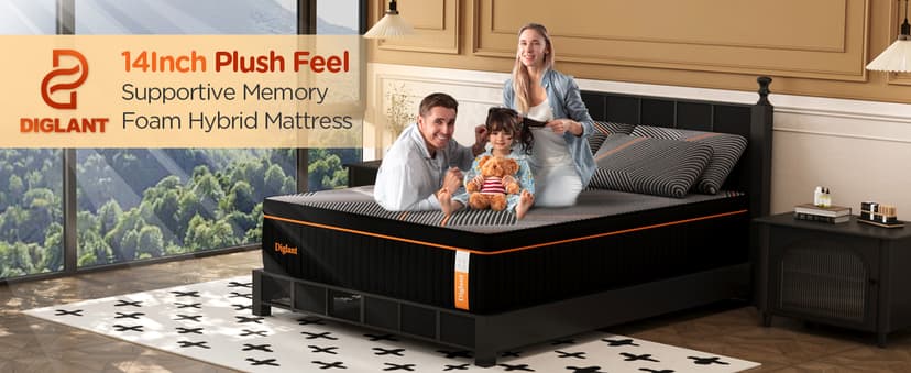 DIGLANT King Mattress,14 Inch Plush Hybrid Mattress, Black Memory Foam with Individually Pocket Coils Mattress King Size in Box, Euro Top Mattress for Pressure Relief,Balanced Support, 76"*80"