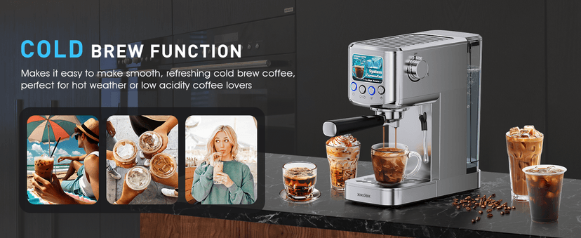 Espresso Machine 20 Bar with Milk Frother, Stainless Steel Coffee Maker with 42 oz Removable Water Tank for Cappuccino, Latte&Cold Brew, Home&Office, Silver