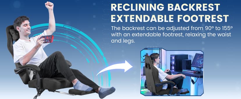 GTPLAYER Gaming Chair Fabric with Pocket Spring Cushion, Big and Tall Gamings Chairs 350LBS High Back Computer Chair with Footrest for Adults Lumbar Support Swivel Game Chair for Office Gaming Gray