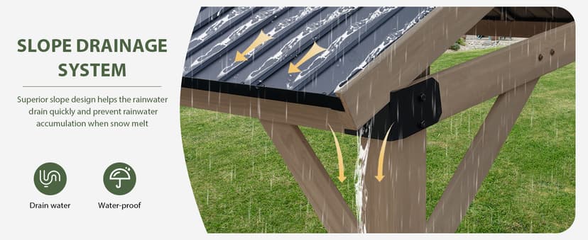 Aoxun 12' x 16' Outdoor Wood Gazebo, Hardtop Gazebo Permanent Wooden Pavilion with Galvanized Steel Gable Roof, for Patio, Garden, Deck, Cedar Wood