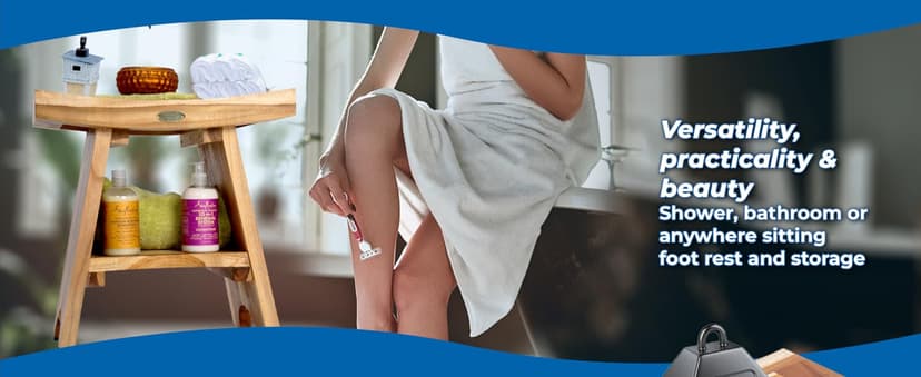 EcoDecors 18 Inch Serenity 300 Pound Capacity Waterproof Teak Wood Shower Bench Stool Seat Chair For Inside Shower Storage Shelf Provides Safety, and Storage, For Bathroom Accessories Natural Color