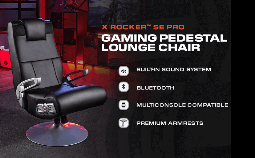 X Rocker SE Pro Video Gaming Lounging Pedestal Chair, Wireless Audio, 2 Speakers, Subwoofer, Foldable, Padded Armrest, 5127401, 30.7" x 30.7" x 39.76", Amazon Exclusive, Black