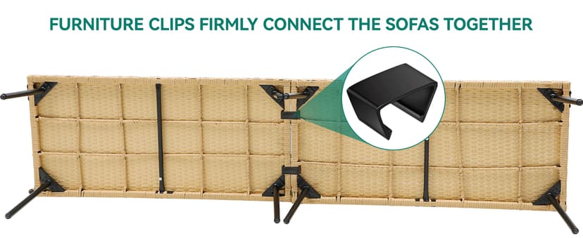 YITAHOME Patio Wicker L-Shaped Furniture Set, All-Weather Rattan Outdoor Conversation Sofa Set for Backyard Deck with Soft Cushions,Ottomans and Plastic Wood Dining Table (Light Brown+Black)