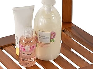 Utoplike Teak Shower Bench Seat with Handles, Portable Wooden Spa Bathing Stool with Storage Towel Shelf, 22" x 13" x 18.6", Perfect for Indoor and Outdoor Use