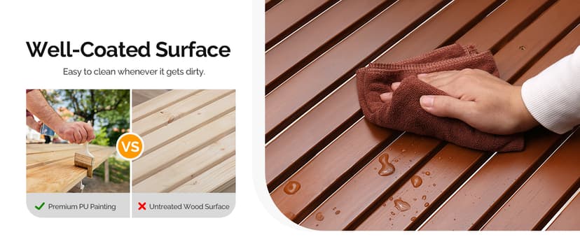 VINGLI Upgraded Patio Wooden Porch Swing for Courtyard & Garden, Heavy Duty 880 LBS Swing Chair Bench with Hanging Chains for Outdoors (Brown, 5 FT)