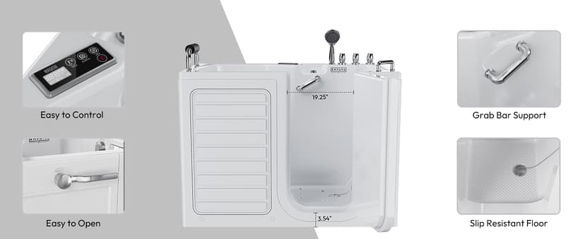 Empava Walk In Tub for Seniors,54" x 30'' Right Drain,12 Air & 13 Whirlpool Massage Jets Bathtub,with built-in Heater,2 Safety Handrail,19.25" Wide Right Outswing Door,Slip-Resistant Floor,Acrylic