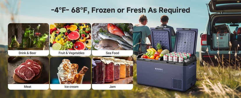 BODEGACOOLER 12 Volt Car Refrigerator, 79QT(75L) IPX4 Waterproof Electric Cooler, RV Car Fridge Dual Zone APP Control with 12/24V DC 110-240V AC, -4℉~68℉, Portable Freezer for Truck RV Camping, Travel