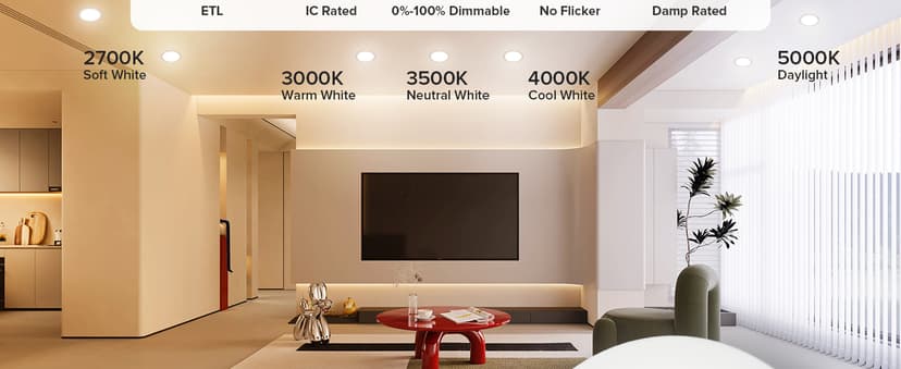 MAILCOS 12 Pack 6 Inch 5CCT Ultra-Thin LED Recessed Ceiling Light with Junction Box, 2700K-5000K Selectable, 1050LM High Brightness, Dimmable Canless Wafer Downlight, 12W 120V, ETL