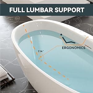 59" Acrylic Freestanding Bathtub, Soaking Tub for Bathroom, Stand Alone Tub, cUPC Certified, Integrated Overflow and Drain, Gloss White