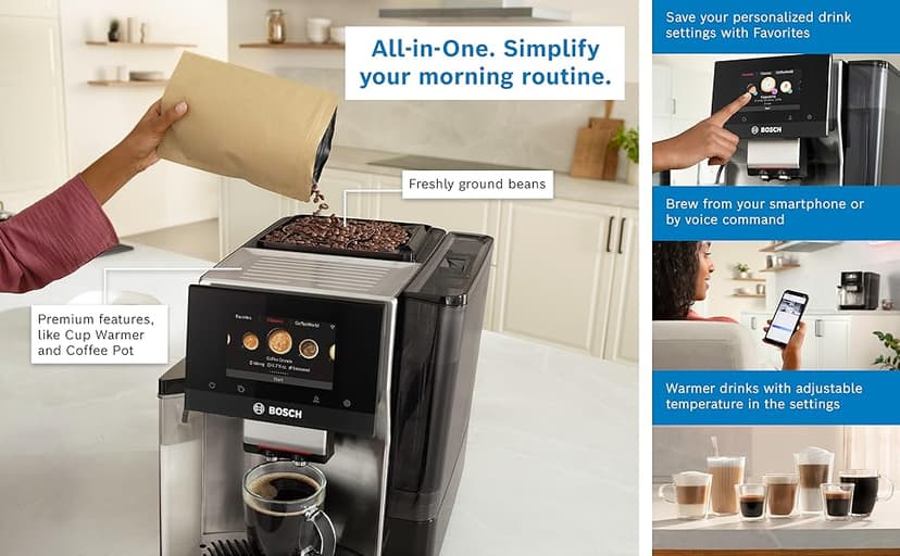 Bosch 800 Series Fully Automatic Espresso Machine – 36 Drinks with Coffee World, Cold Brew, Double Cup, Integrated Milk Container, Smart Features, in Stainless Steel