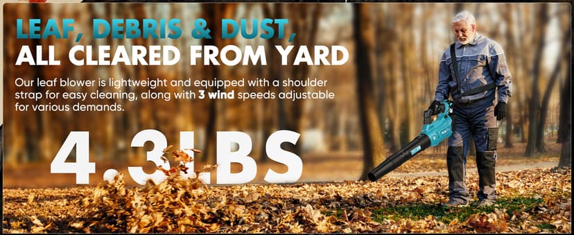 Leaf Blower Cordless - 2025 Update 150000RPM & 3 Speed Levels Electric Leaf Blower with 2 x 4.0Ah Battery and Charger, Extension Tube Blower for Lawn Care, Yard, Garage, Blowing Leaves, Dust or Snow