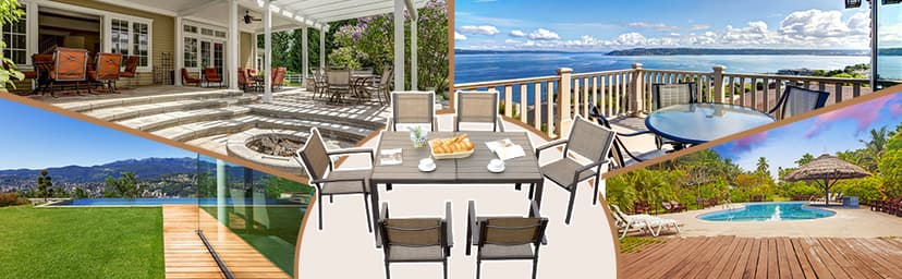 Devoko Patio Dining Table for 6 Outdoor Patio Table 59" x 35" Weather-Resistant Rectangular Table for Deck, Garden, Backyard