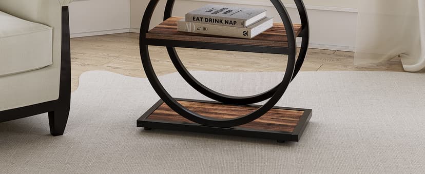 LITTLE TREE End Table, 3-Tier Side Table, Slim Sofa Side Table for Living Room, Tall Bedside Table Nightstand for Bedroom, Rustic Brown and Black