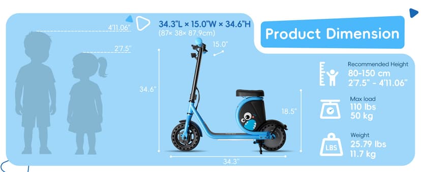 Hiboy JoyHaul Electric Scooter for Kids, Ages 4-10 – LED Neon Lights, 100W Brushless Motor, 56.16Wh Battery, Under-Seat Storage & Safety Brake