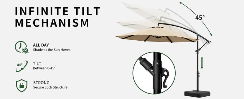 10ft Patio Umbrella with Base Included, Outdoor Offset Cantilever Umbrella w/Upgraded Yarn-dyed Fabric Shade, Sturdy 8 Rids, Easy Tilt Adjustment, for Pool Deck Porch Backyard Garden,Beige