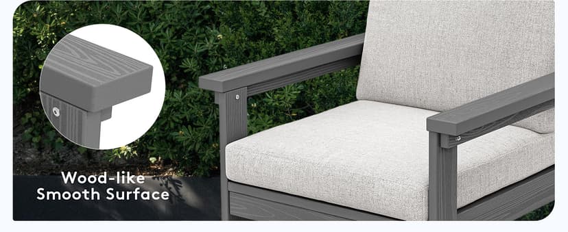 SERWALL HDPE Patio Furniture Set, 7-Piece Outdoor Sectional Sofa Set, All Weather Outdoor Couch Set for Deck, Lawn, Grey Frame with Khaki Cushion