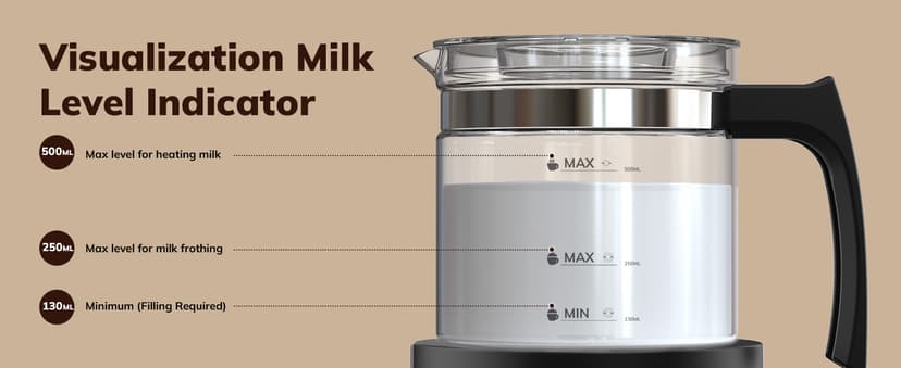 Electric Milk Frother and Steamer, 16.9oz/500ml Milk Steamer and Frother for Latte, Dishwasher Safe, BPA Free, 4 Functions, Enjoy Perfect Milk Froth in 2 Min - Black