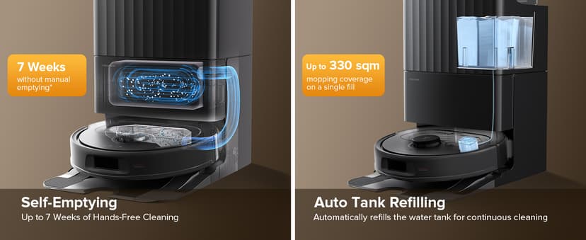 roborock QV 35S Robot Vacuum and Mop, All-in-one Vacuum Cleaner, 10,000Pa Powerful Suction, Self Emptying & Refilling, Self Mop Washing & Air Drying, Anti-Tangle Brushes for Home, Pet Hairs, Black