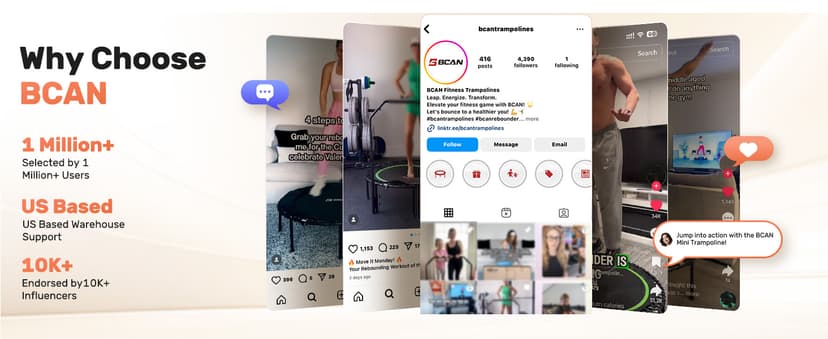 BCAN 40/48" Foldable Mini Trampoline Max Load 330lbs/440lbs, Fitness Rebounder with Adjustable Foam Handle, Exercise Trampoline for Adults Indoor/Garden Workout