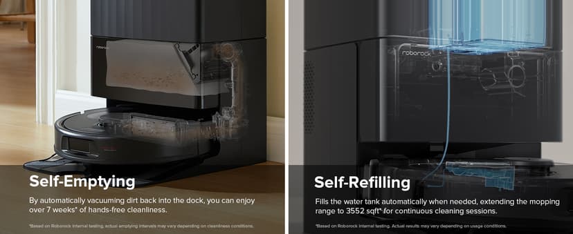 roborock Qrevo S Robot Vacuum and Mop, Self-Drying, Auto Mop Washing, 7000Pa Suction, Self-Emptying & Refilling, 10mm Auto Lifting, 200RPM Spinning Mops, Smart Obstacle Avoidance, Black