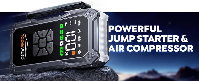 YaberAuto 9-in-1 Jump Starter with Air Compressor 5500A 150PSI Portable Car Battery Jump Starter (All Gas/10L Diesel), Jump Box Car Battery Jumper Starter Portable Jumper Cables, 150W DC, Lights