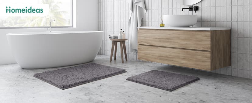 HOMEIDEAS 3 Pieces Bathroom Rugs, Ultra Soft Non Slip Absorbent Chenille Toilet Bath Mat Set (Grey)