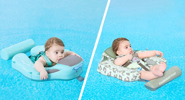 Mambobaby Baby Swim Float with Canopy Non-Inflatable Infant Pool Float with Tail 3-24 Months Avoid Flip Solid Skin-Friendly Material for Toddler Boys Girls