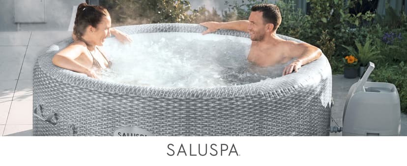Bestway SaluSpa Honolulu AirJet Large Round 4 to 6 Person Inflatable Hot Tub Portable Outdoor Spa with 140 AirJets and EnergySense Cover, Grey