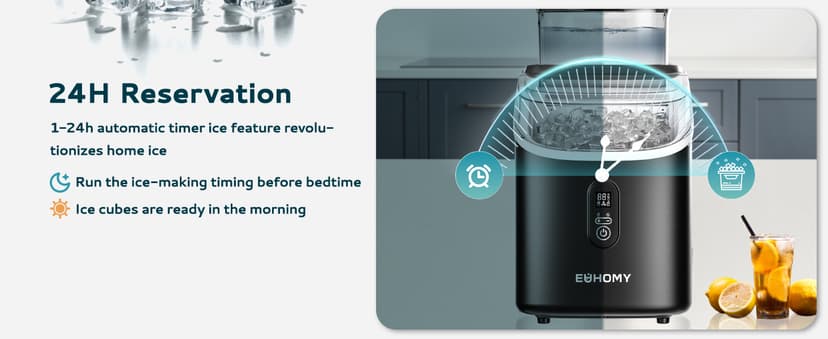 EUHOMY Ice Cube Maker Machine Countertop with External Water Tank, 34Lbs, 16Pcs Ready in 13 Mins, 2 Ways to Add Water, Auto-Cleaning, with Ice Scoop & Basket, for Home/Kitchen/Office/Bar (Black)