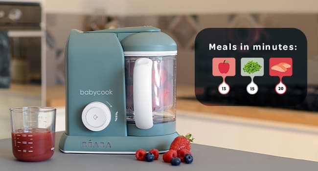 BEABA Babycook Solo 4 in 1 Baby Food Maker, Puree Steamer and Blender for Purees, Grinder with Auto Steam Cooking, Lrg Capacity 4.5 Cups 27 Servings in 20 Mins, Oat