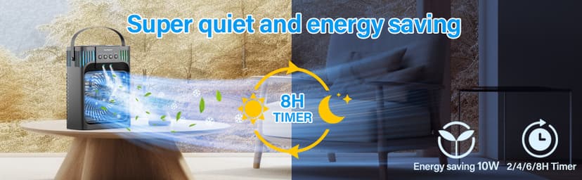Portable Air Conditioners,4-in-1 Evaporative Air Cooler with 3 Speeds, 3 Modes & 7 LED Light Cooling Fan with Remote, 2-8H Timer, 1200ML Personal Mini Air Conditioner for Bedroom and Office