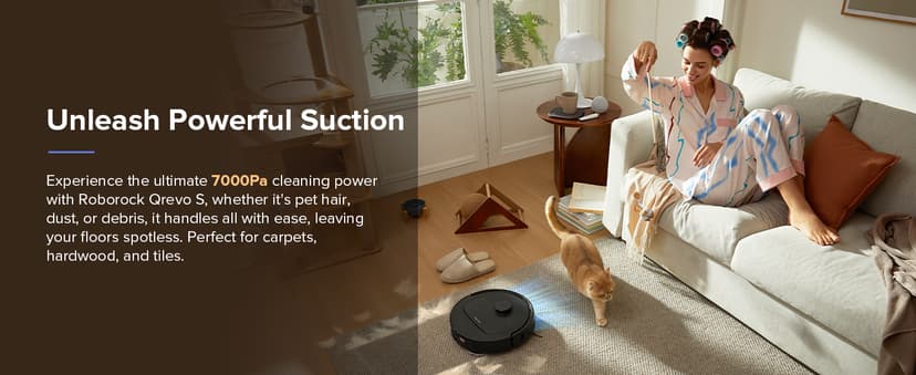 roborock Qrevo S Robot Vacuum and Mop, Self-Drying, Auto Mop Washing, 7000Pa Suction, Self-Emptying & Refilling, 10mm Auto Lifting, 200RPM Spinning Mops, Smart Obstacle Avoidance, Black
