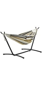 Yaheetech Hammock with Stand Set, Heavy-Duty Steel Hammock Stand for 2-3 People Outdoor, Porch, Patio, Deck and Backyard, Max Weight Capacity 475LB - Blue Stripe