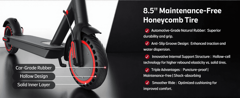 Electric Scooter for Adults- 10.4Ah Battery 350W(500W Peak) Motor, ≥19MPH & 25 Miles Long Range, 8.5'' Solid Tires Foldable with Dual Brake, Lightweight Portable Commuter E Scooter for Urban Travel