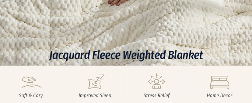 Wemore Fleece Weighted Blanket for Adults (60" x 80" 15lbs, Cream White), Dual Sided Cozy Soft Sherpa Heavy Blanket with 3D Imitation Turtle Shell Warm Jacquard Flannel for Couch and Bed
