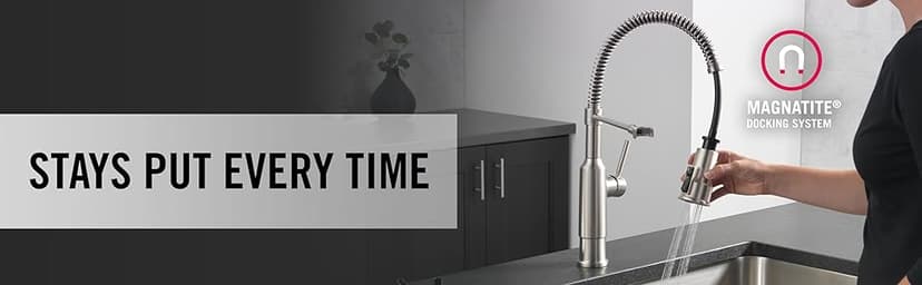 Delta Theodora Pro Style Commercial Kitchen Faucet with Pull Down Sprayer, Single Hole Matte Black Kitchen Sink Faucet, Single Handle, Matte Black 18804Z-BL-DST