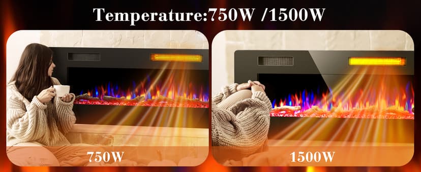60" Electric Fireplace in-Wall Recessed and Wall Mounted 1500W Fireplace Heater and Linear Fireplace with Timer/Multicolor Flames/Touch Screen/Remote Control
