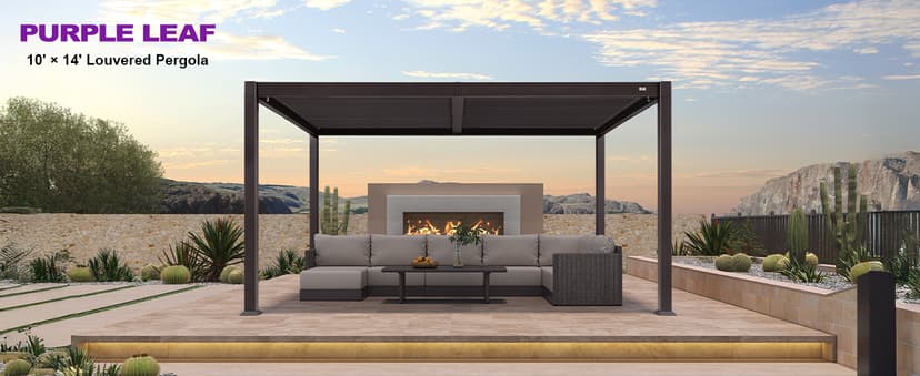PURPLE LEAF 10' x 14' Louvered Pergola Outdoor Adjustable Louvre Shade Modern Patio Aluminum Pergola with Retractable Roof for Deck Backyard Garden Hardtop Gazebo