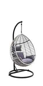 SereneLife Hanging Wicker Egg Swing Chair with Cushions & Stand – Brown Rattan Outdoor/Indoor Chair with 66 lb Capacity, Powder-Coated Steel Frame, Washable Weather-Resistant Cushions