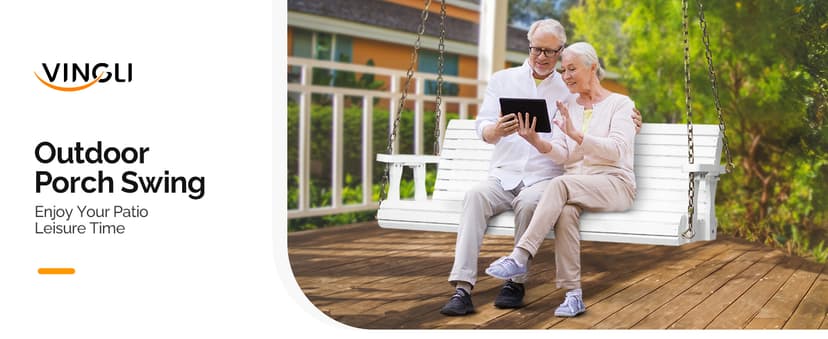 VINGLI Upgraded Patio Wooden Porch Swing for Courtyard & Garden, Heavy Duty 880 LBS Swing Chair Bench with Hanging Chains for Outdoors (5 FT, White)