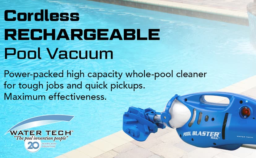 POOL BLASTER Max Cordless Pool Vacuum for Deep Cleaning & Strong Suction, Handheld Rechargeable Swimming Pool Cleaner for Inground and Above Ground Pools, Hoseless Pool Vac by Water Tech