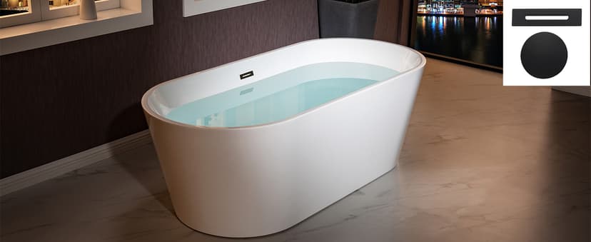 WOODBRIDGE 71" Acrylic Freestanding Bathtub Contemporary Soaking White Tub with Brushed Gold Overflow and Drain,B1701-BG