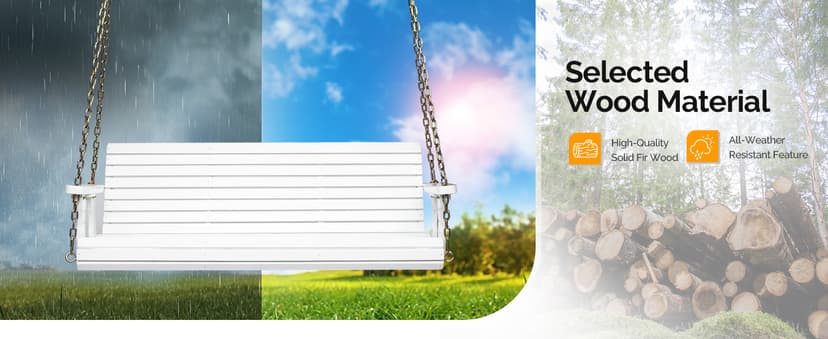 VINGLI Upgraded Patio Wooden Porch Swing for Courtyard & Garden, Heavy Duty 880 LBS Swing Chair Bench with Hanging Chains for Outdoors (5 FT, White)