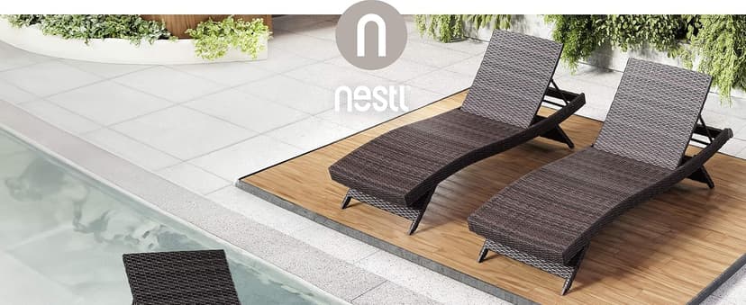 Nestl Chaise Lounge Chair Outdoor Set of 2, Wicker Patio Lounge Chair, Outdoor Lounge Chair with Reclining Backrest