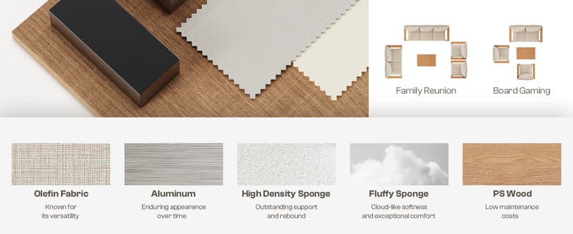 Aluminum Outdoor Patio Furniture Set with Coffee Table, 5 Piece Patio Conversation Sets with Washable Thick Cushions, Outdoor Sectional Furniture Set for Porch, Balcony, Deck, Yard, Graphite