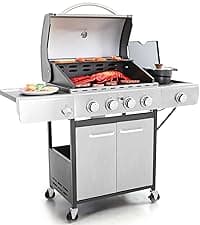 Captiva Designs 4-Burner Propane Gas BBQ Grill with Side Burner & Porcelain-Enameled Cast Iron Grates, 42,000 BTU Output Stainless Steel Grill for Outdoor Cooking Kitchen and Patio Backyard Barbecue