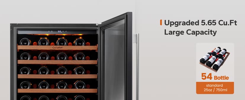 24 Inch Wine Fridge, 54 Bottle Wine Cooler Refrigerator, 40-65°F Wine Refrigerator Glass Door, 3 LED Wine Fridge, Built-in or Freestanding Wine Fridge for Home/Bar/Kitchen (5.65 cu.ft)
