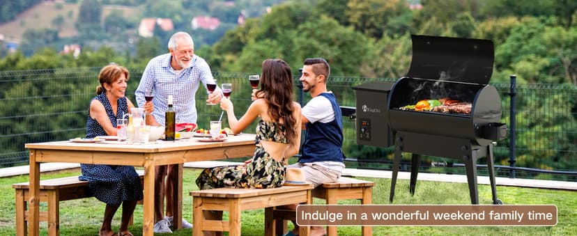 KingChii Portable Electric Wood Pellet Grill & Smoker with Foldable Legs, 456 SQ.IN Grill Capacity, 18LB Hopper, with PID Temperature Control (180-425°F) for Backyard Camping Bake and Roast, Black