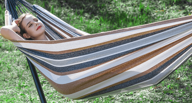 PNAEUT Double Hammock with Space Saving Steel Stand Included 2 Person Heavy Duty Outside Garden Yard Outdoor 450lb Capacity 2 People Standing Hammocks and Portable Carrying Bag (Coffee)